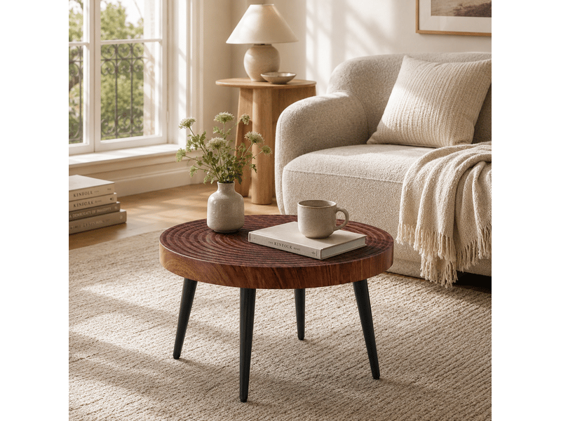  Table basse 60x60x37 cm, plateau de 5 cm, rangement salon, usage polyvalent, pour salon, en mdf et métal, noyer foncé  - Conforama E