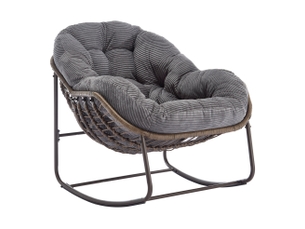 Fauteuil à bascule extérieur 90x106x78 cm – gris – coussin rembourré, rotin synthétique et acier