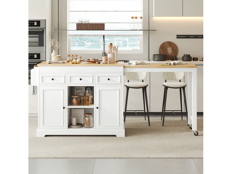  Desserte de cuisine à roulettes avec plateau extensible, 3 tiroirs et étagères pour cuisine, 112 × 45 × 92 cm  - Conforama C