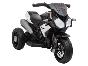 Moto électrique pour enfants, lumières et sons, 3 kmh, rechargeable, plastique et métal, noir et blanc