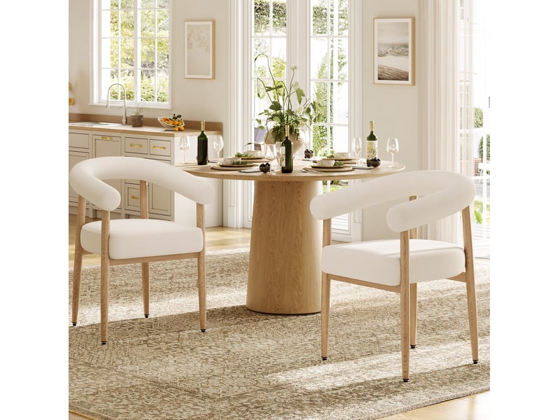  Lot de 4 chaises de salle à manger rembourrées avec pieds réglables, blanches  - Conforama C
