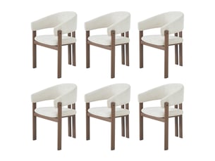 Lot de 6 chaises de salle à manger en lin beige avec accoudoirs, structure métal effet noyer, dossier rembourré, charge 150 kg, design moderne