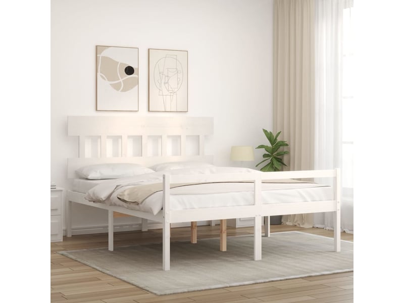  Lit double- lit adulte -  lit pour personne âgée sans matelas blanc 160x200cm bois massif  - Conforama B