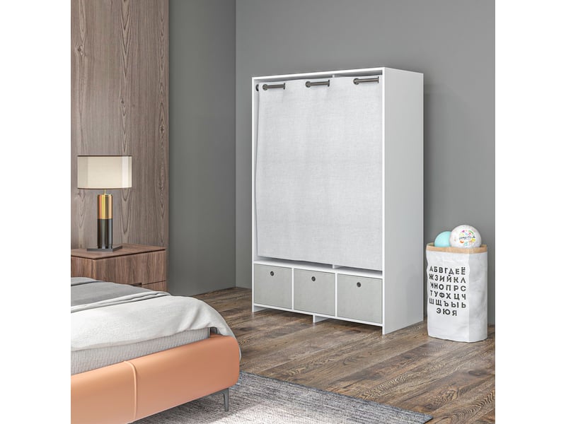  Armoire penderie armoire de rangement avec tringle rideaux 3 tiroirs en tissu amovibles 105 x 48 x 160 cm blanc  - Conforama C