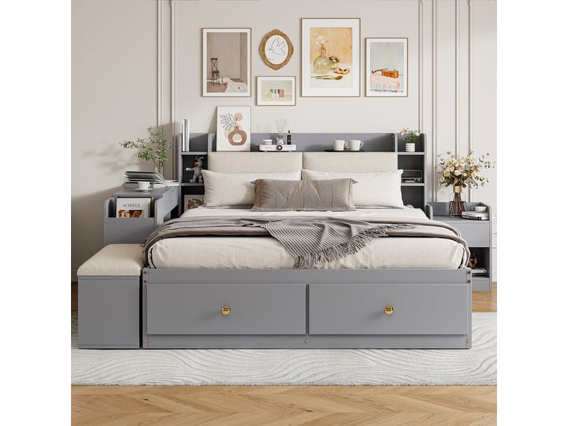  Lit combiné en bois gris 140x200 cm  - Conforama D