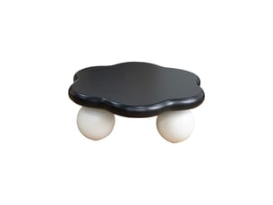 Table basse ronde avec pieds sphériques, design nuage contrasté, pour salon, ø80 × 35 cm, en mdf, noir et blanc