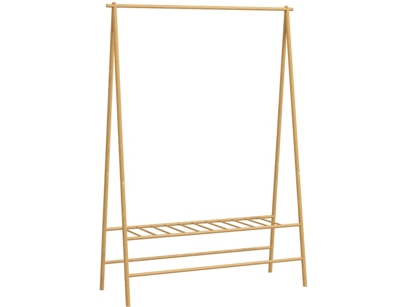  Porte-manteau sur pied 116x43,5x160 cm – bambou naturel – tringle, crochets et étagère à chaussures  - Conforama A