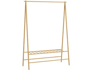 Porte-manteau sur pied 116x43,5x160 cm – bambou naturel – tringle, crochets et étagère à chaussures