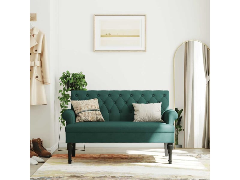  Banc salon, banc interieur avec dossier vert foncé 120x62x75,5 cm tissu  - Conforama C