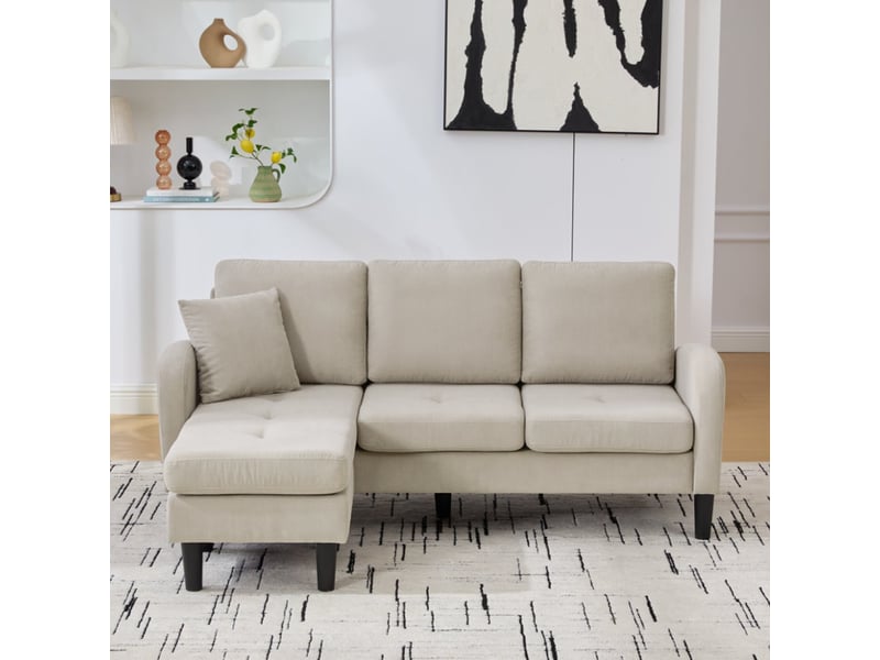 Canapé d’angle 3 places en velours côtelé, canapé modulaire avec méridienne réversible, format compact pour salon, appartement ou bureau - Conforama R
