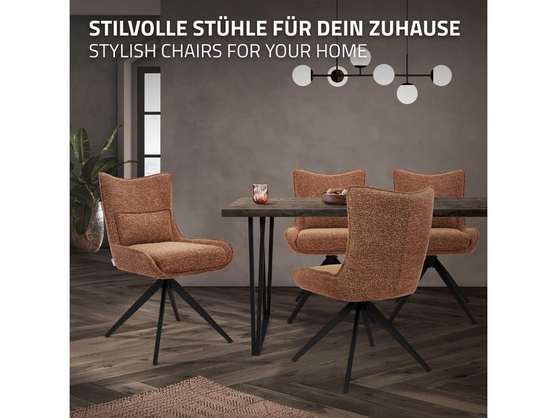  Ml-design chaise salle à manger pivotante à 360° en tissu bouclette rouge, piètement étoile en acier robuste, coussin lombaire intégré, siège rembourré confortable pour salon et cuisine, max 120 kg  - Conforama E