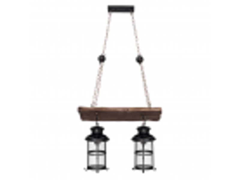  Suspension rustique ABRILA Cortijo 2 lumières E27 marron, bois métal et verre, hauteur réglable 106-132 cm, 51 x 21 cm 124492002 - Conforama B