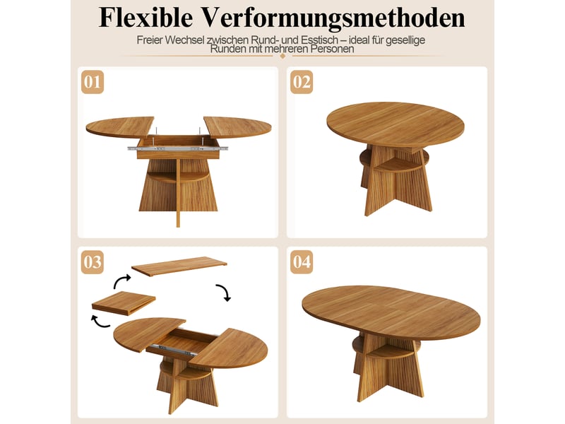  Marron foncé table à manger extensible avec rangement, design moderne, structure fonctionnelle pour cuisine et salle à manger  - Conforama E