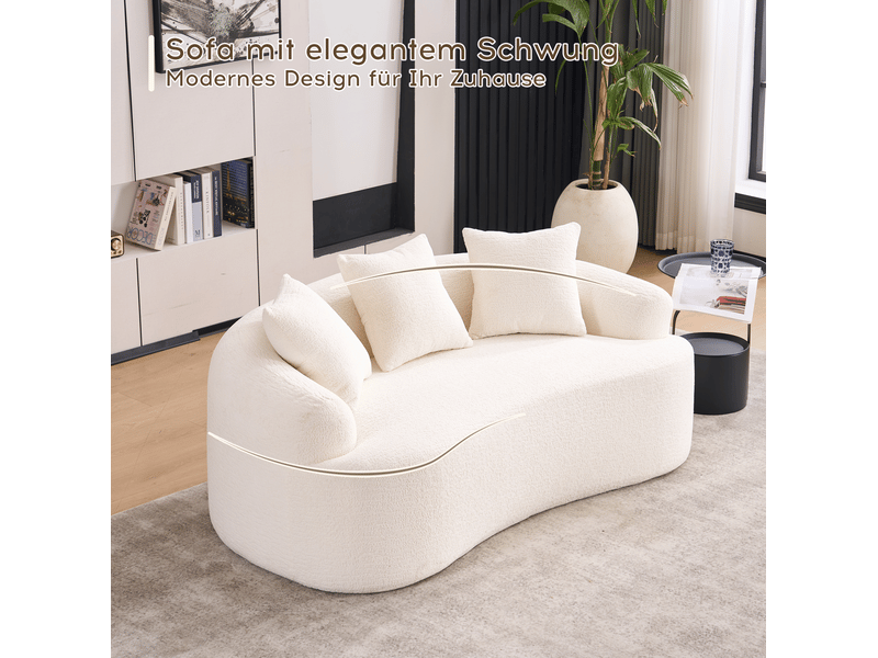  Canapé 2 places, assise généreuse, coussins fournis, allure contemporaine, meuble de salon, revêtement chenille, blanc  - Conforama E