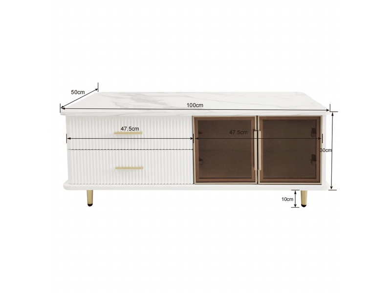  Ensemble meuble tv et table basse 170 x 37 cm blanc et doré en panneaux de particules, led multicolore  - Conforama C