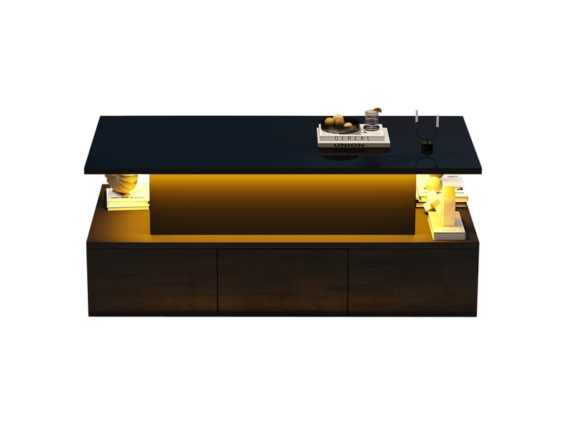  Table basse relevable, 100x50x40 cm, avec 4 tiroirs et led, mdf, noir  - Conforama A