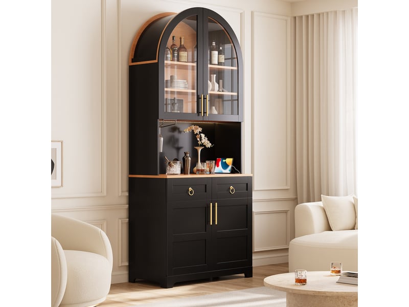  Vitrine haute 80x40x180 cm, éclairage led, commande par application, portes vitrées, design arqué pour salon et séjour - noir  - Conforama D