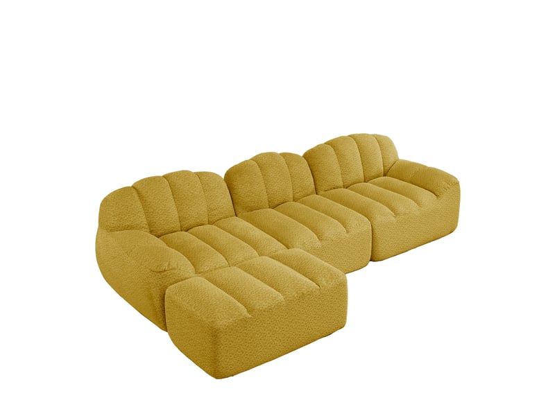 Canapé d'angle, canapé modulable – 3 places, mousse haute densité, jaune, avec pouf, assise profonde, en tissu - Conforama B