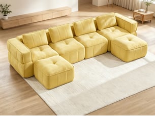 Canapé modulaire en u 4 places, 2 poufs inclus, mousse haute densité, aucun assemblage requis, 344 x 162 x 67 cm, jaune