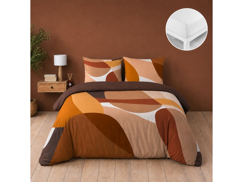  Parure de lit 240 x 220 cm 100% coton 42 fils boogie + drap housse 140 x 190 cm blanc  - Conforama A