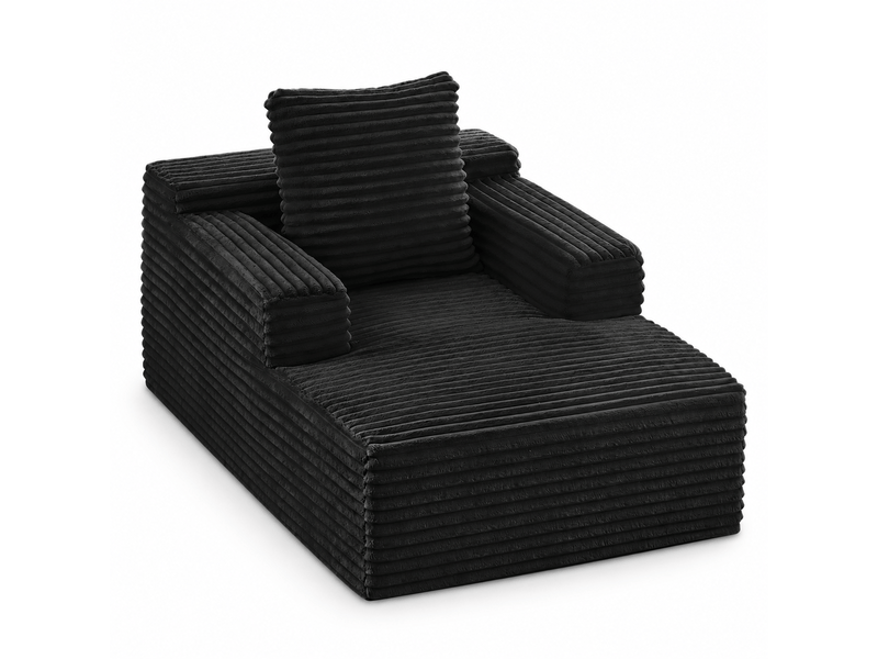 Méridienne convertible en velours côtelé noir, mousse haute densité et ressorts ensachés IKSETERA TRADING LTD - Conforama A