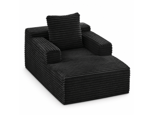 Méridienne convertible en velours côtelé noir, mousse haute densité et ressorts ensachés