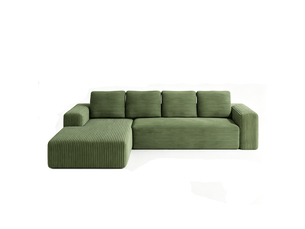 Canapé convertible 4 places sans montage, canapé-lit avec fonction couchage, velours côtelé vert, l 261 x h 58 x p 88 cm