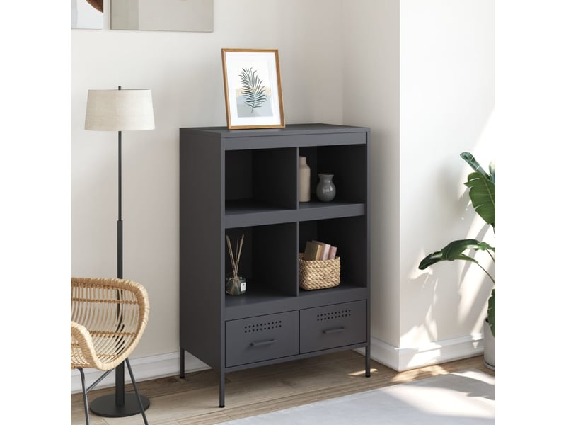  Buffet haut - bahut - meuble de rangement anthracite 68x39x101,5 cm acier  - Conforama C
