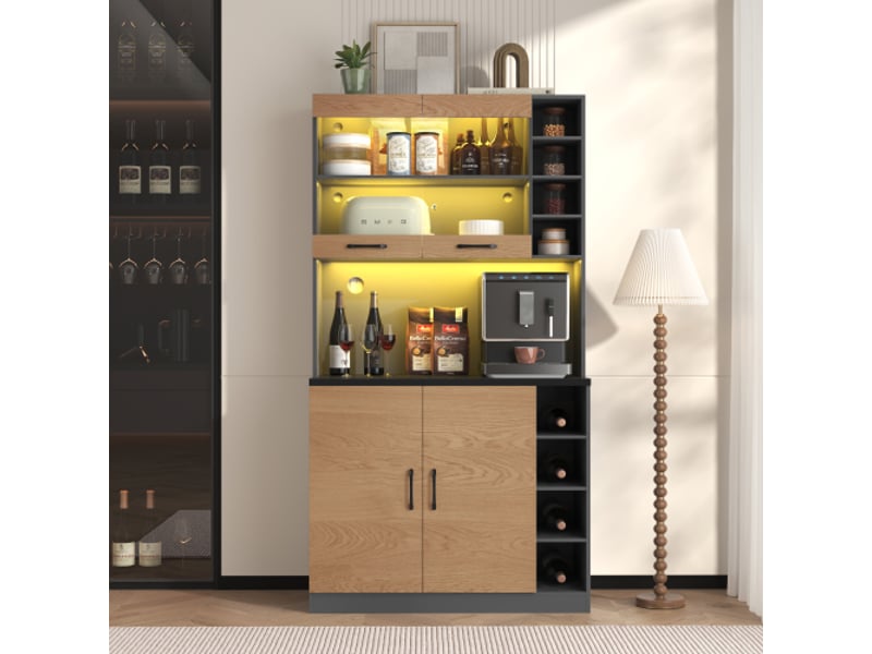  Buffet haut avec éclairage d'ambiance led et passages de câbles, buffet haut spacieux 100×47×187 cm  - Conforama B
