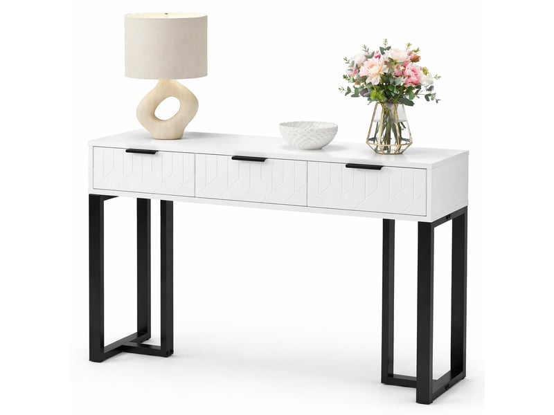  Table console 120x36x80 cm avec 3 tiroirs, mdf blanc et noir  - Conforama A