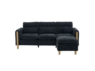 Canapé d'angle style nordique pouf de rangement format en l poches latérales pieds en bois tissu chenille noir