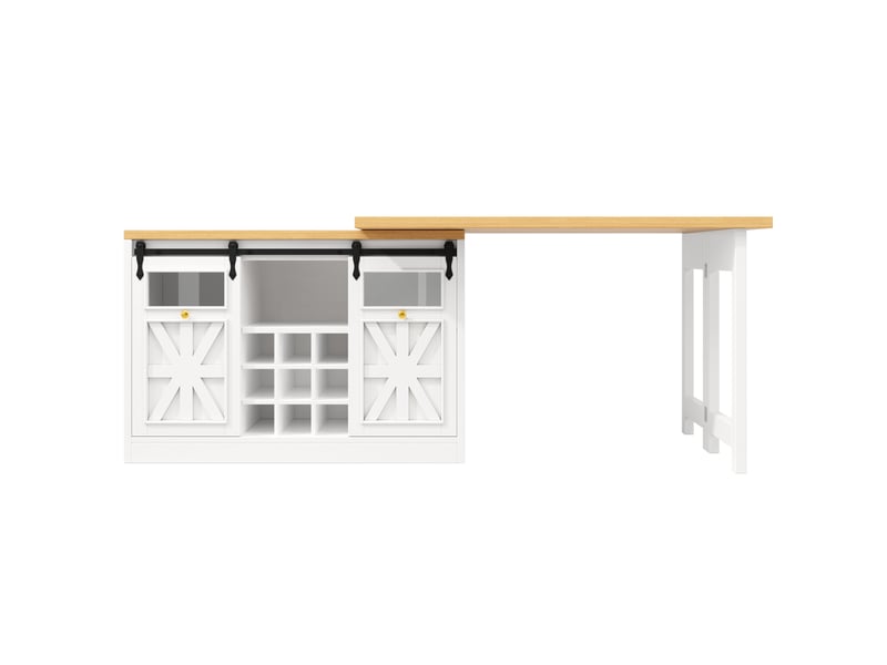  Îlot de cuisine 3-en-1 extensible 120-197 cm avec table pivotante blanc  - Conforama D
