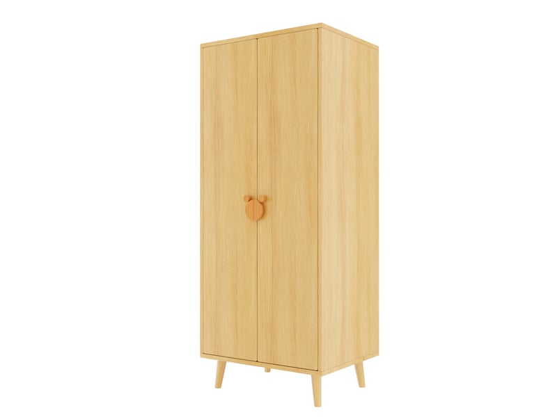 Armoire 70 × 55 × 170 cm coloris bois, double porte, grands rangements, poignées cartoon et pieds surélevés.  - Conforama A