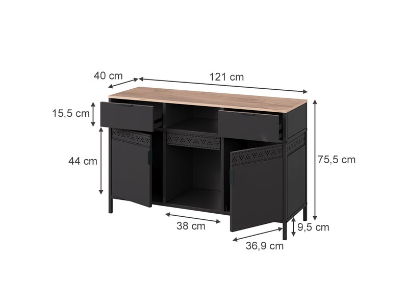  Vicco commode, noirchêne doré, 121x75.5cm  - Conforama B