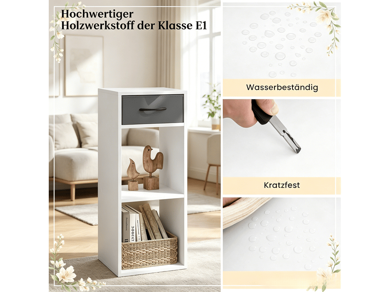  Bibliothèque cube ouverte avec tiroir tissu, étagère de rangement et présentoir moderne  - Conforama E