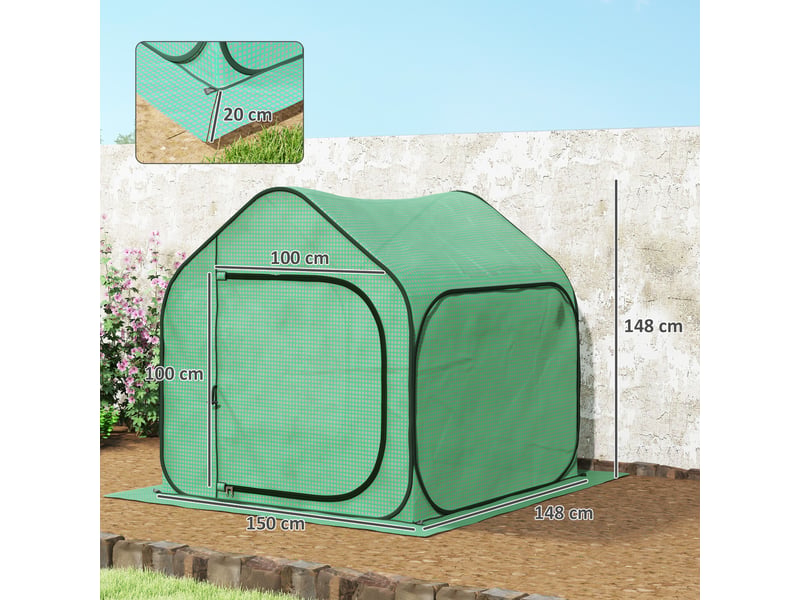 Serre pliante avec porte à charnières, acier et pe, 150 x 148 x 148 cm, verte - Conforama E