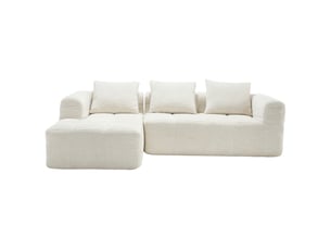 Canapé d'angle compressé gauche fixe OKMYHOME  3 places Tissu Beige