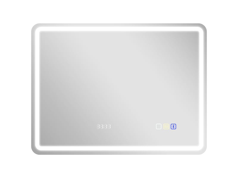 Miroir de salle de bain avec éclairage led 80x60 cm, bluetooth, 3 couleurs d'éclairage, horloge numérique, fonction antibuée et fonction mémoire - Conforama A