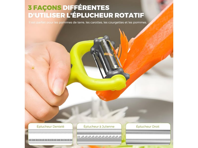 3 en 1 econome a julienne, éplucheur à fruits et légumes, eplucheur légumes avec poignée antidérapante est idéal pour peler les pommes de terre, les c - Conforama C