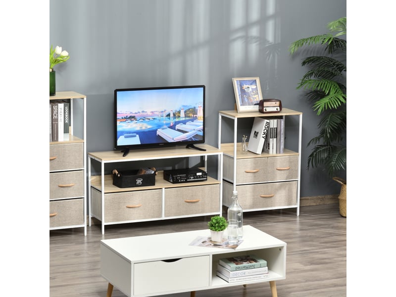  Commode meuble de rangement avec 3 tiroirs tissusétagère et plateau supérieur 58lx29px81,5h cm  - Conforama C