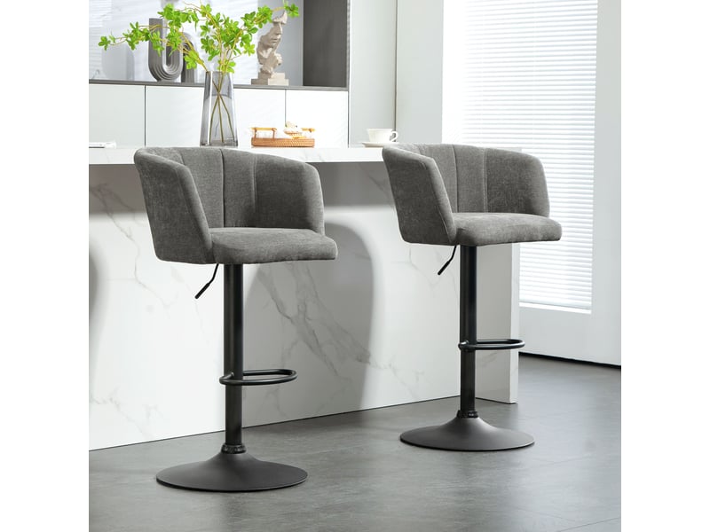  Ensemble de 2 tabourets de bar, dossier coquille, hauteur réglable, repose-pieds, pour cuisine ou salle à manger, piètement en métal, gris foncé  - Conforama D