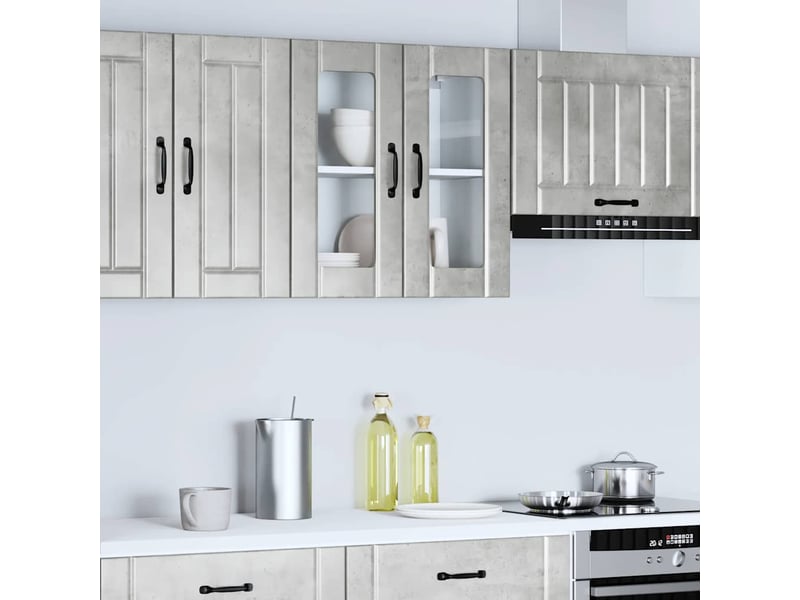 Armoire murale de cuisine avec porte en verre lucca gris béton shl6228 - Conforama D