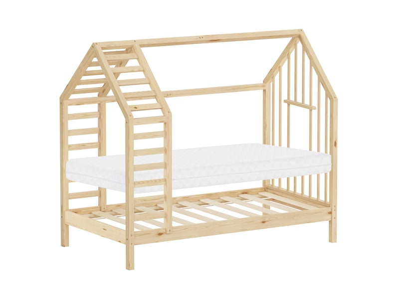 Ml-design lit cabane enfant avec matelas et sommier en bois de pin massif 80x160 cm, naturel, forme de maison avec toit et fenêtre, cadre montessori robuste pour filles et garçons, charge max. 90 kg ECD Germany GmbH - Conforama A