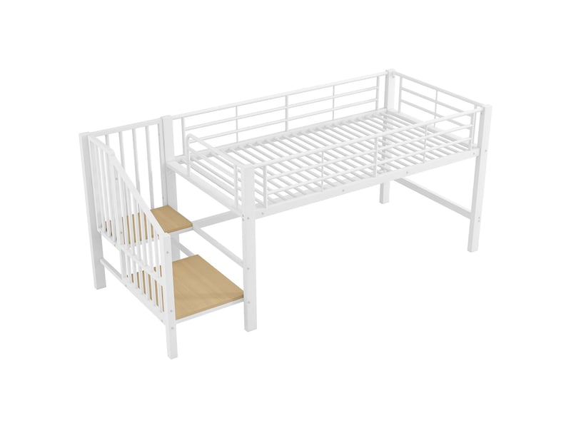  Lit mezzanine 90 x 200 cm escalier de rangement structure mi-hauteur finition blanche  - Conforama E