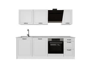 Vicco cuisine, blanc campagneblanc, 220cm plan de travail marbre