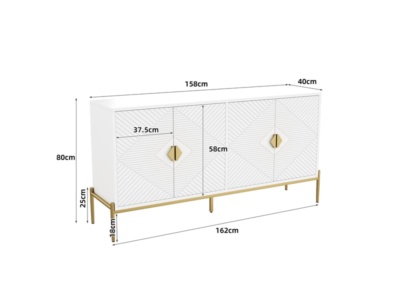  Buffet moderne 162x40x80 cm, portes à motif géométrique, poignées dorées, pieds métal, mdf et panneau de particules  - Conforama C