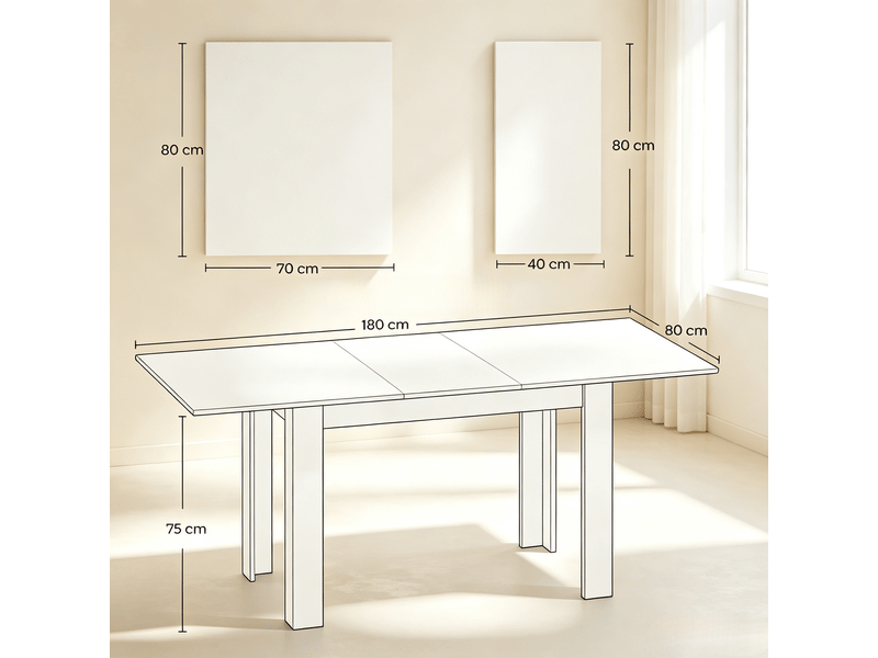  Table à manger extensible,140x80x75 cm,6 à 8 places,mdf,blanc  - Conforama C