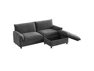 Canapé d'angle modulable 3 places gris avec pouf de rangement