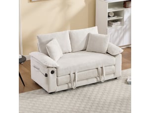 Canapé convertible 2 places 135x66x80 cm 3-en-1 avec poches latérales blanc sans matelas