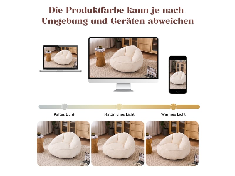  Pouf en velours côtelé beige 90 x 90 x 59 cm W5378P504686 - Conforama E